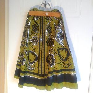 Sparkly Green and Black Patterned Circle Skirt size XS